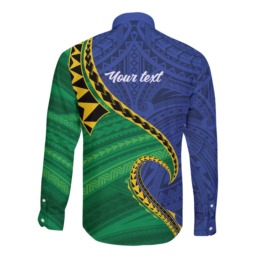 Solomon Islands Independence Day 1978 Personalised Long Sleeve Button Shirt Polynesian Pattern with Flag Style