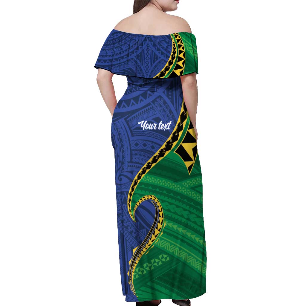Solomon Islands Independence Day 1978 Personalised Off Shoulder Maxi Dress Polynesian Pattern with Flag Style