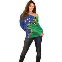 Solomon Islands Independence Day 1978 Personalised Off Shoulder Sweater Polynesian Pattern with Flag Style