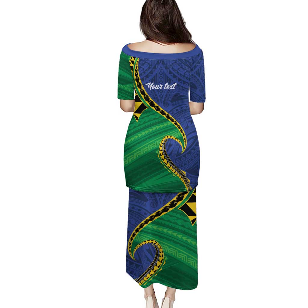 Solomon Islands Independence Day 1978 Personalised Puletasi Polynesian Pattern with Flag Style