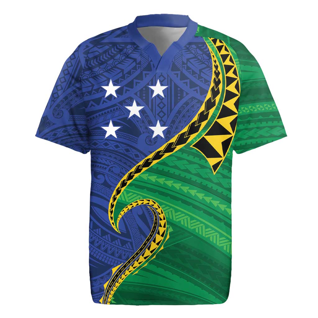 Solomon Islands Independence Day 1978 Personalised Rugby Jersey Polynesian Pattern with Flag Style