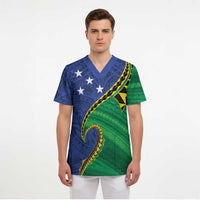 Solomon Islands Independence Day 1978 Personalised Scrub Top Polynesian Pattern with Flag Style - Polynesian Pride