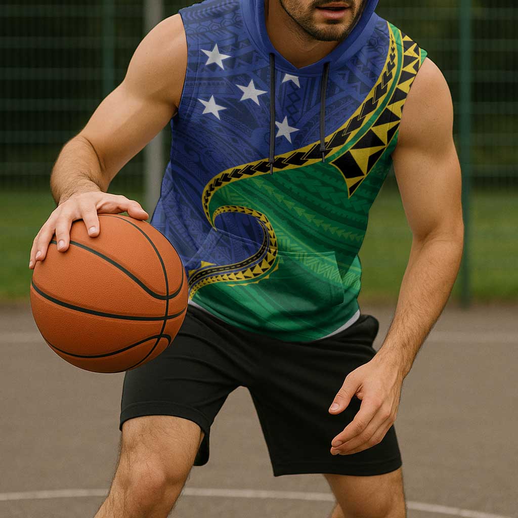 Solomon Islands Independence Day 1978 Personalised Sleeveless Hoodie Polynesian Pattern with Flag Style - Polynesian Pride