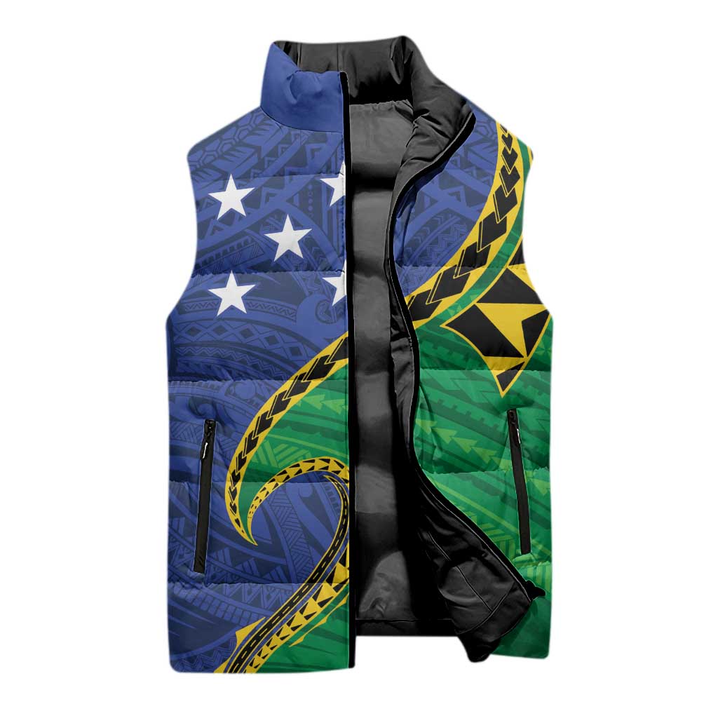Solomon Islands Independence Day 1978 Personalised Sleeveless Puffer Jacket Polynesian Pattern with Flag Style - Polynesian Pride