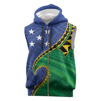 Solomon Islands Independence Day 1978 Personalised Sleeveless Zip Hoodie Polynesian Pattern with Flag Style - Polynesian Pride