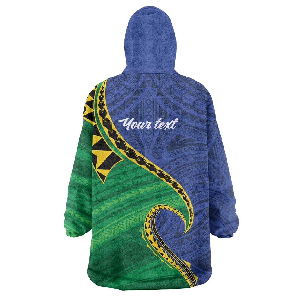 Solomon Islands Independence Day 1978 Personalised Wearable Blanket Hoodie Polynesian Pattern with Flag Style