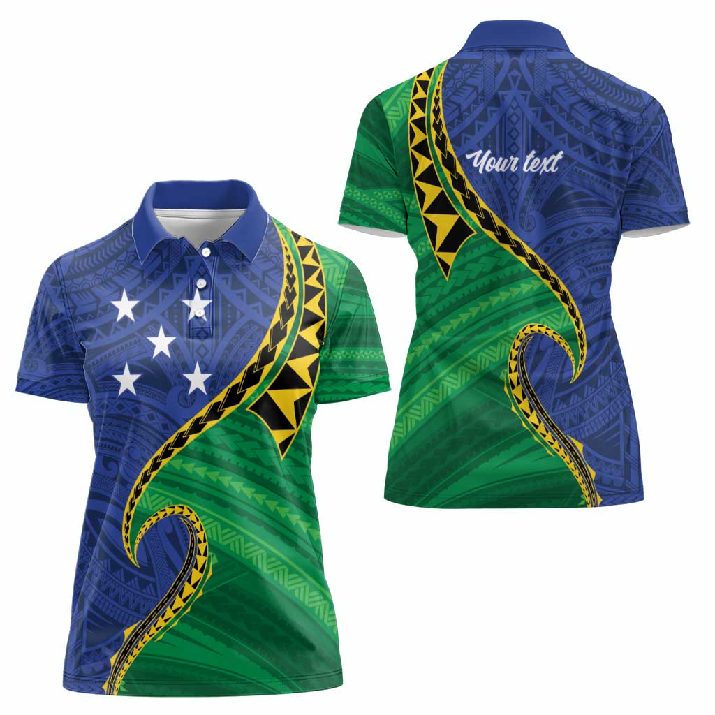 Solomon Islands Independence Day 1978 Personalised Women Polo Shirt Polynesian Pattern with Flag Style