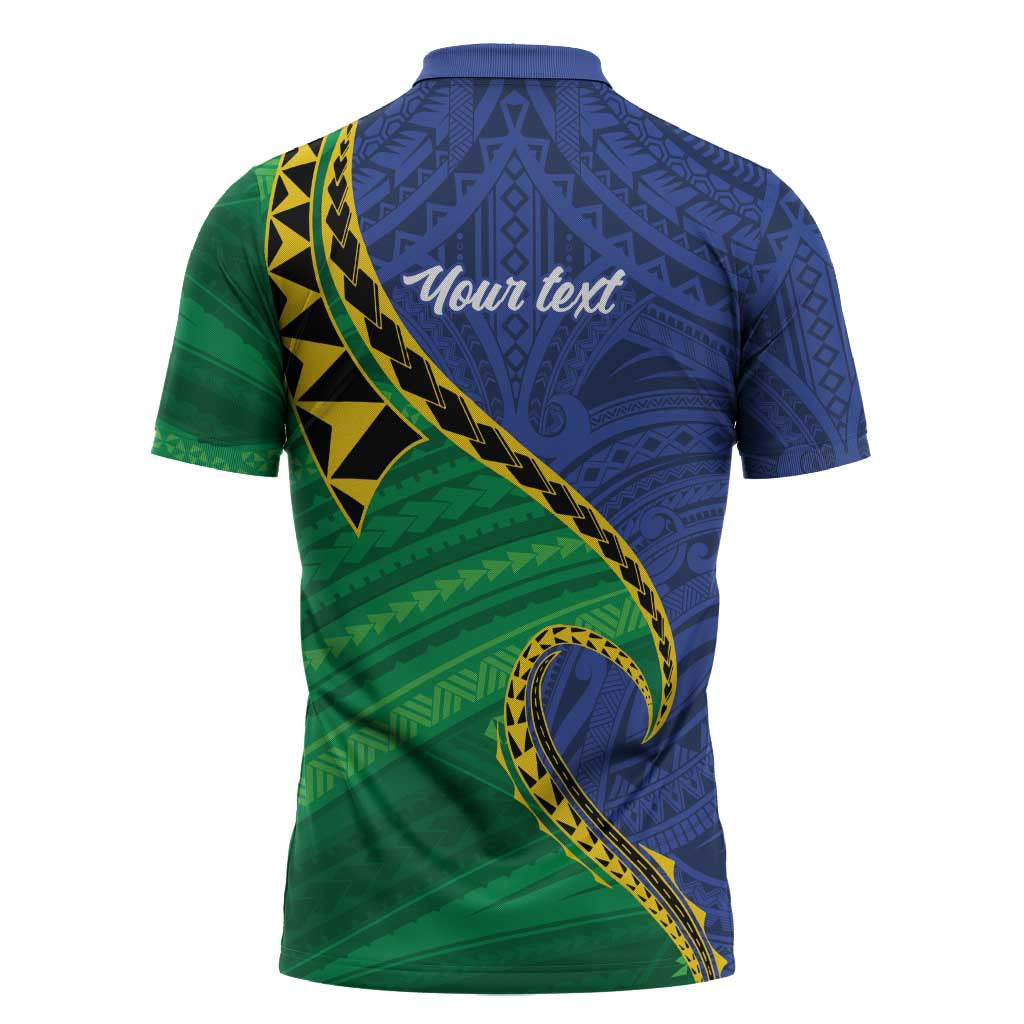 Solomon Islands Independence Day 1978 Personalised Zipper Polo Shirt Polynesian Pattern with Flag Style - Polynesian Pride