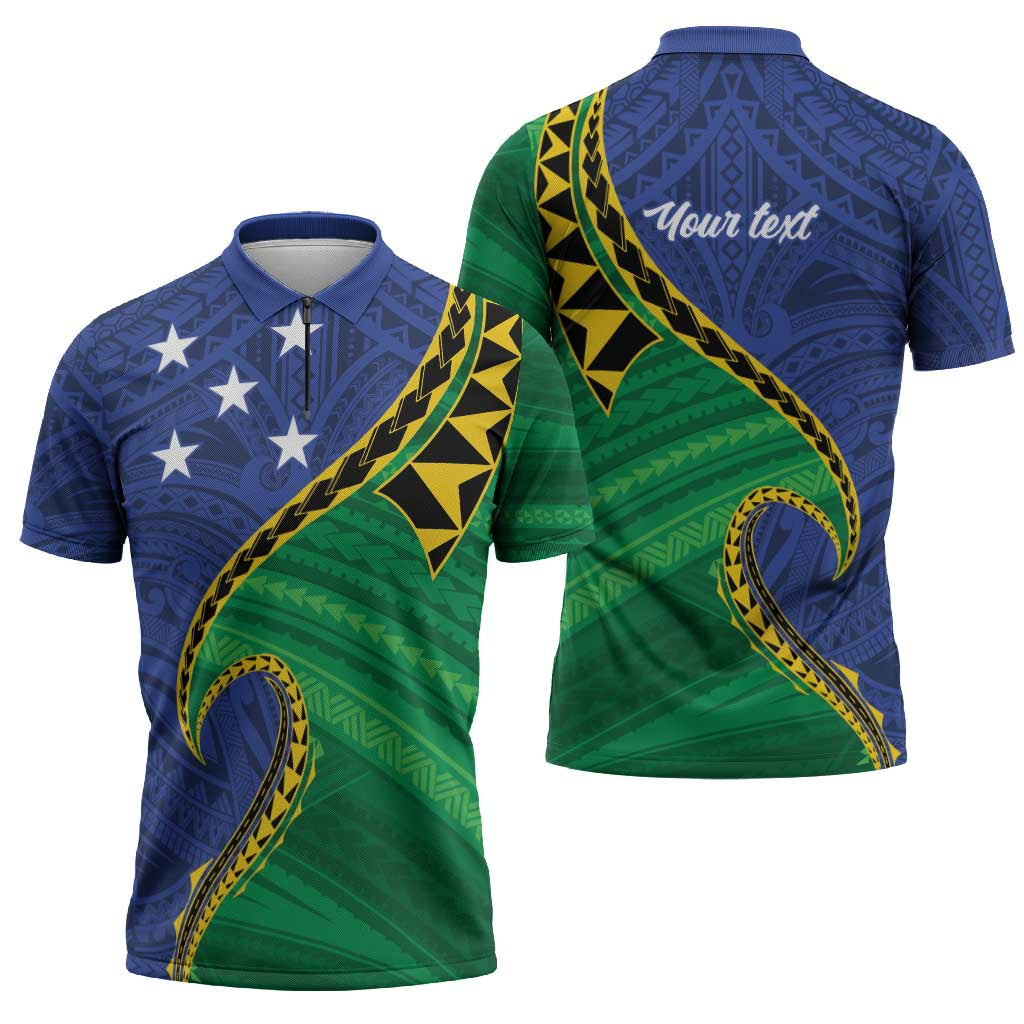 Solomon Islands Independence Day 1978 Personalised Zipper Polo Shirt Polynesian Pattern with Flag Style - Polynesian Pride