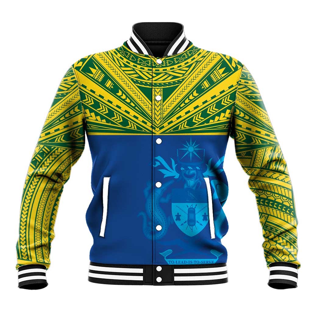 Solomon Islands Rugby Custom Baseball Jacket Simple Coat of arm Polynesian Pattern
