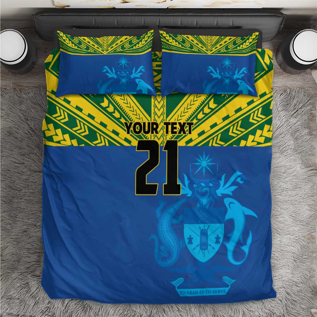 Solomon Islands Rugby Custom Bedding Set Simple Coat of arm Polynesian Pattern