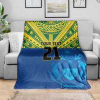 Solomon Islands Rugby Custom Blanket Simple Coat of arm Polynesian Pattern