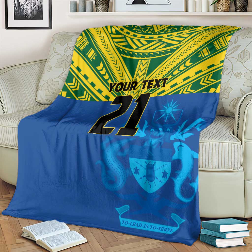 Solomon Islands Rugby Custom Blanket Simple Coat of arm Polynesian Pattern