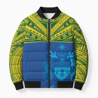 Solomon Islands Rugby Custom Bomber Puffer Jacket Simple Coat of arm Polynesian Pattern - Polynesian Pride