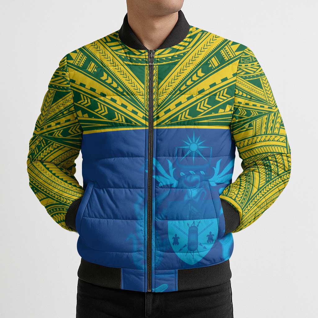 Solomon Islands Rugby Custom Bomber Puffer Jacket Simple Coat of arm Polynesian Pattern - Polynesian Pride