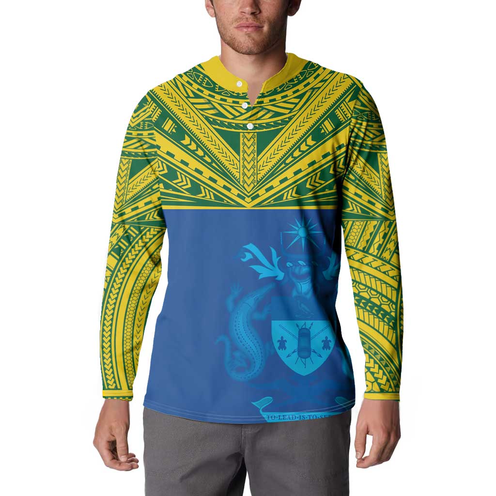 Solomon Islands Rugby Custom Button Sweatshirt Simple Coat of arm Polynesian Pattern