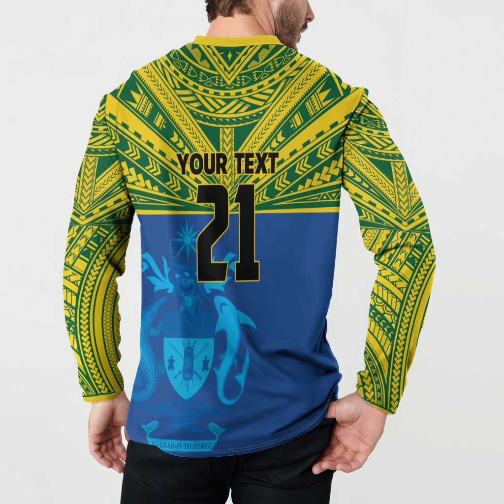 Solomon Islands Rugby Custom Button Sweatshirt Simple Coat of arm Polynesian Pattern