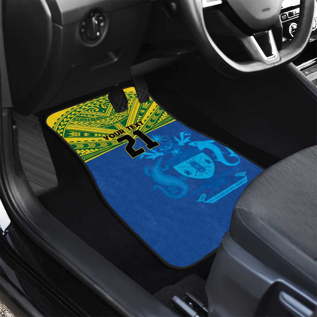Solomon Islands Rugby Custom Car Mats Simple Coat of arm Polynesian Pattern