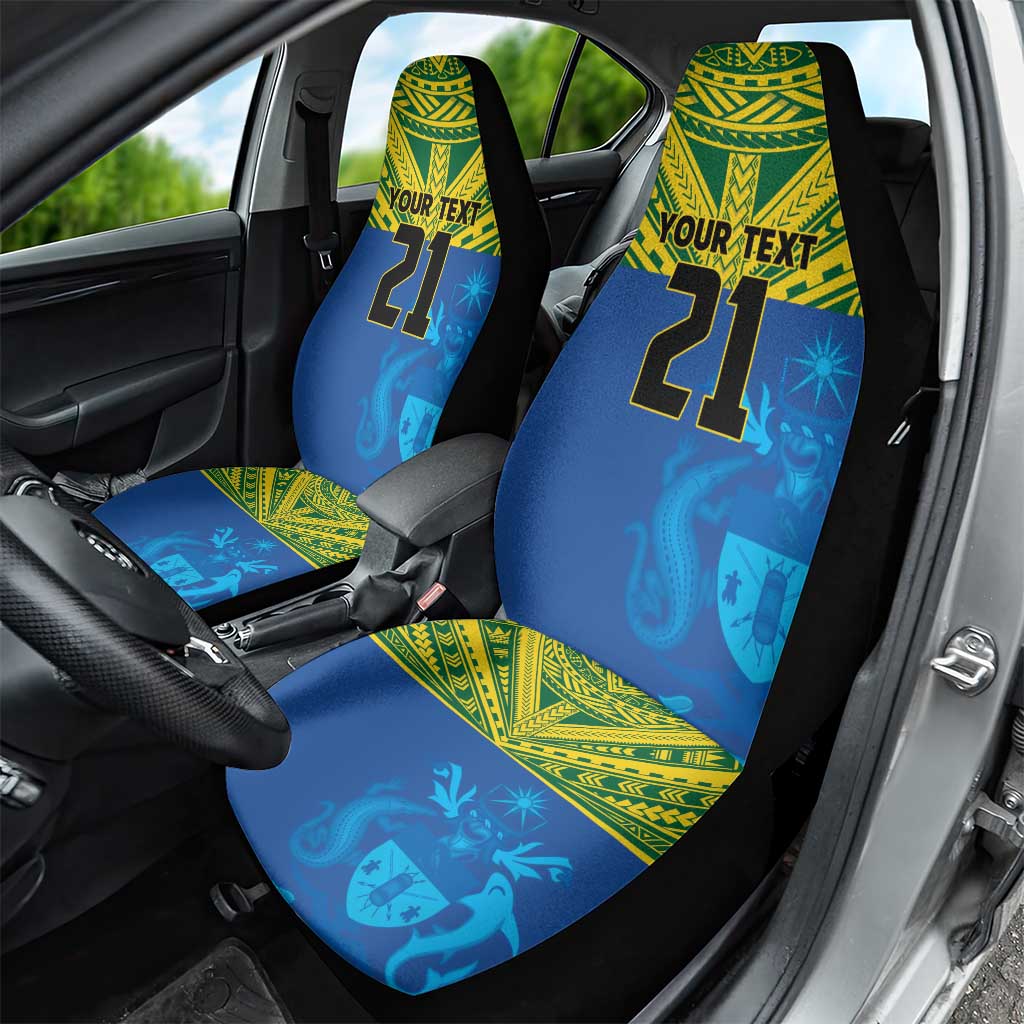 Solomon Islands Rugby Custom Car Seat Cover Simple Coat of arm Polynesian Pattern