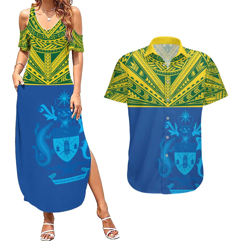 Solomon Islands Rugby Custom Couples Matching Summer Maxi Dress and Hawaiian Shirt Simple Coat of arm Polynesian Pattern