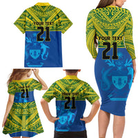 Solomon Islands Rugby Custom Family Matching Long Sleeve Bodycon Dress and Hawaiian Shirt Simple Coat of arm Polynesian Pattern