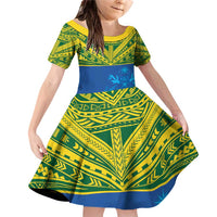 Solomon Islands Rugby Custom Family Matching Off Shoulder Short Dress and Hawaiian Shirt Simple Coat of arm Polynesian Pattern