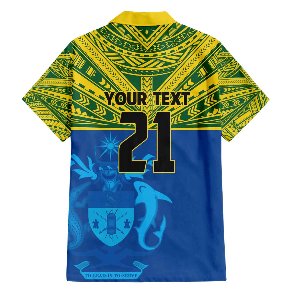 Solomon Islands Rugby Custom Family Matching Off Shoulder Short Dress and Hawaiian Shirt Simple Coat of arm Polynesian Pattern
