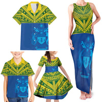 Solomon Islands Rugby Custom Family Matching Tank Maxi Dress and Hawaiian Shirt Simple Coat of arm Polynesian Pattern