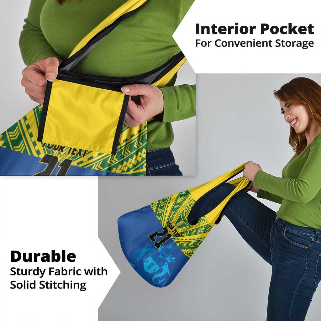 Solomon Islands Rugby Custom Grocery Bag Simple Coat of arm Polynesian Pattern