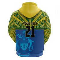 Solomon Islands Rugby Custom Hoodie Simple Coat of arm Polynesian Pattern