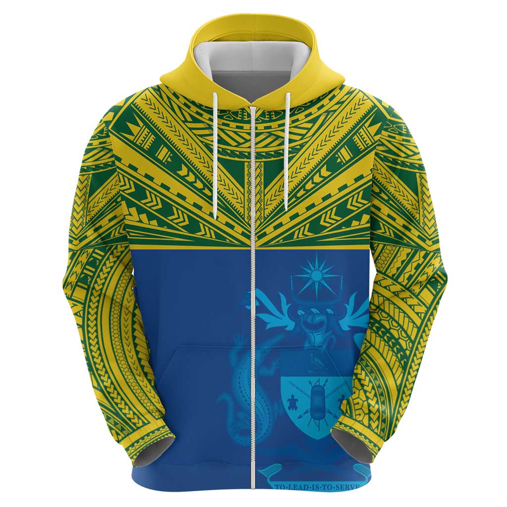 Solomon Islands Rugby Custom Hoodie Simple Coat of arm Polynesian Pattern