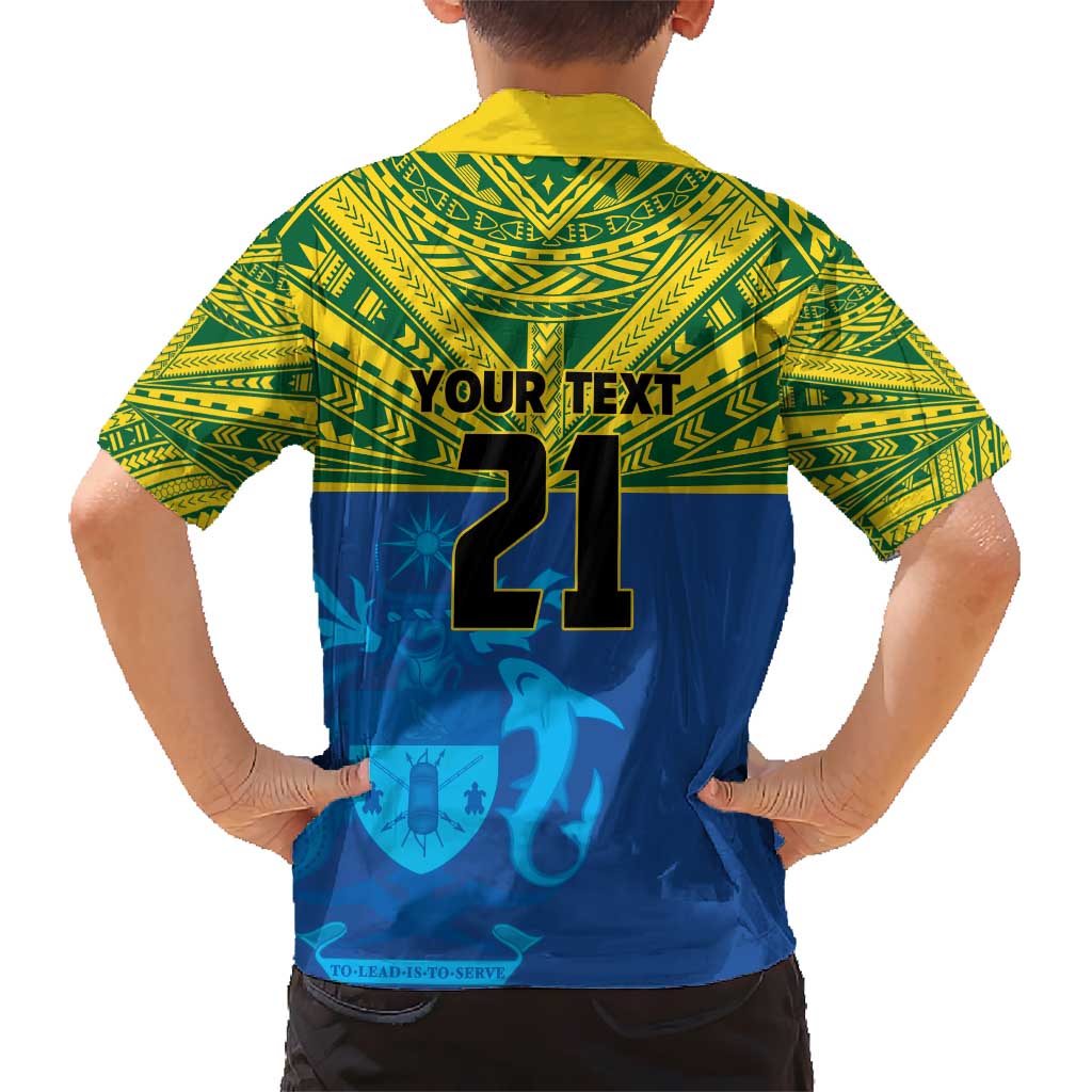 Solomon Islands Rugby Custom Kid Hawaiian Shirt Simple Coat of arm Polynesian Pattern
