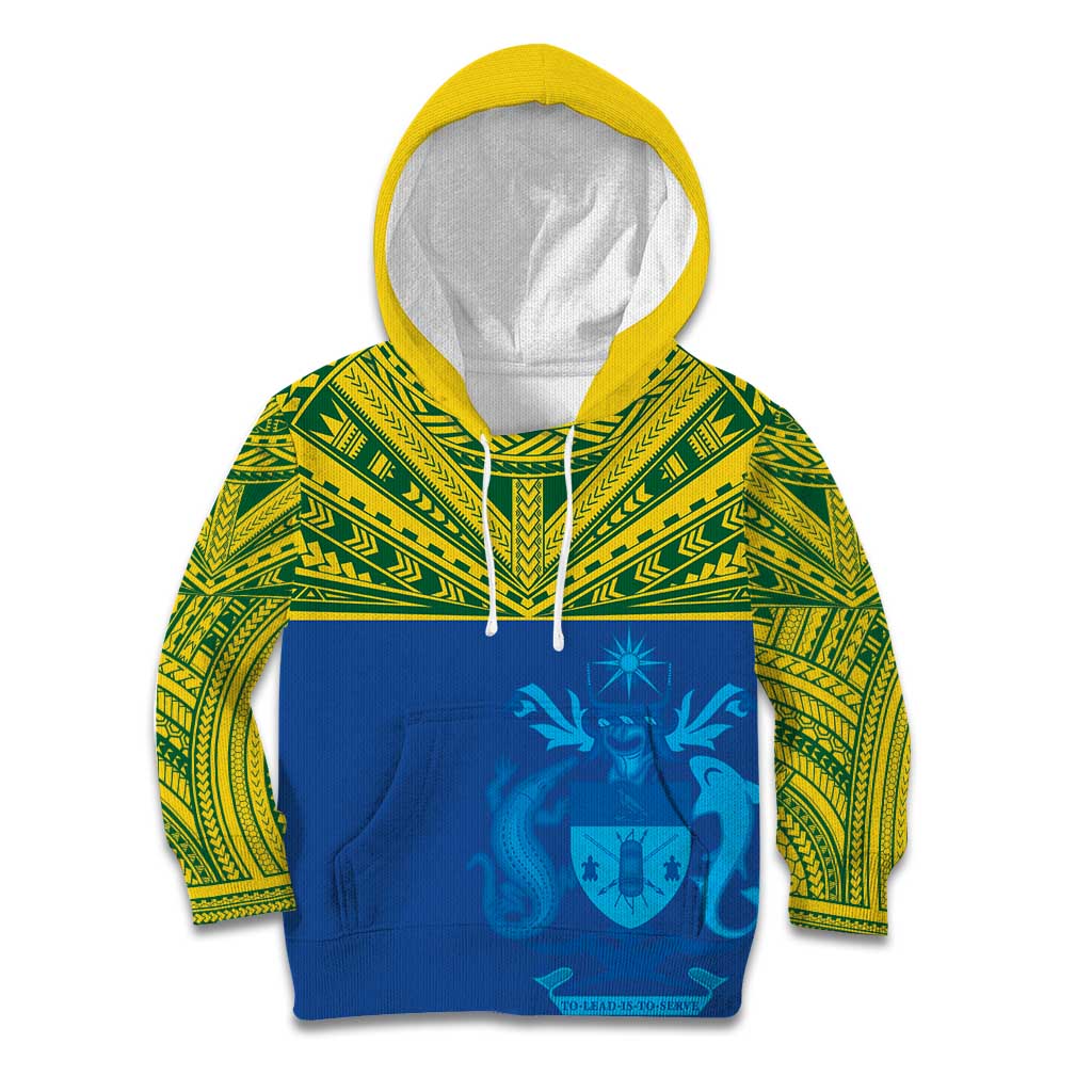 Solomon Islands Rugby Custom Kid Hoodie Simple Coat of arm Polynesian Pattern