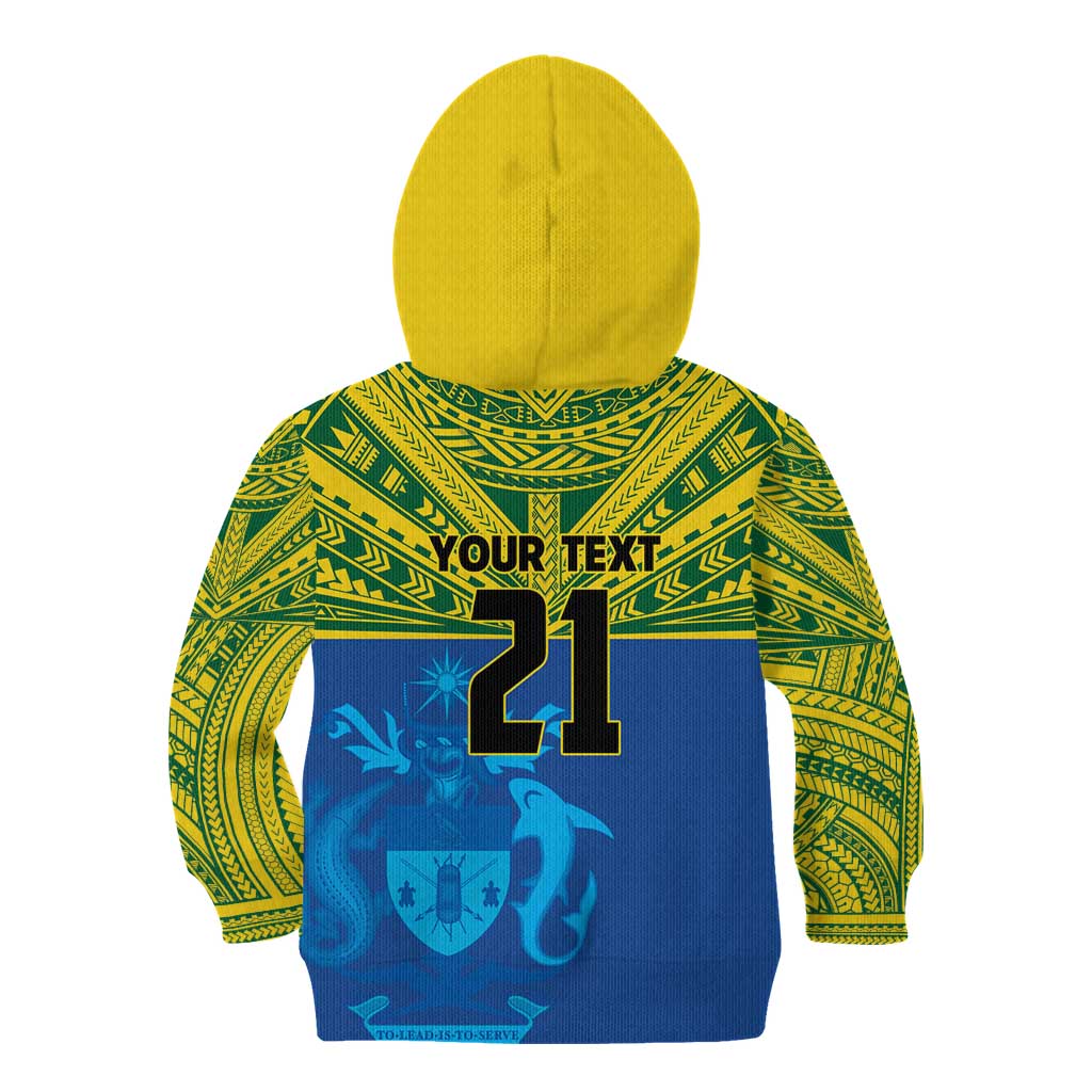 Solomon Islands Rugby Custom Kid Hoodie Simple Coat of arm Polynesian Pattern