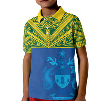 Solomon Islands Rugby Custom Kid Polo Shirt Simple Coat of arm Polynesian Pattern