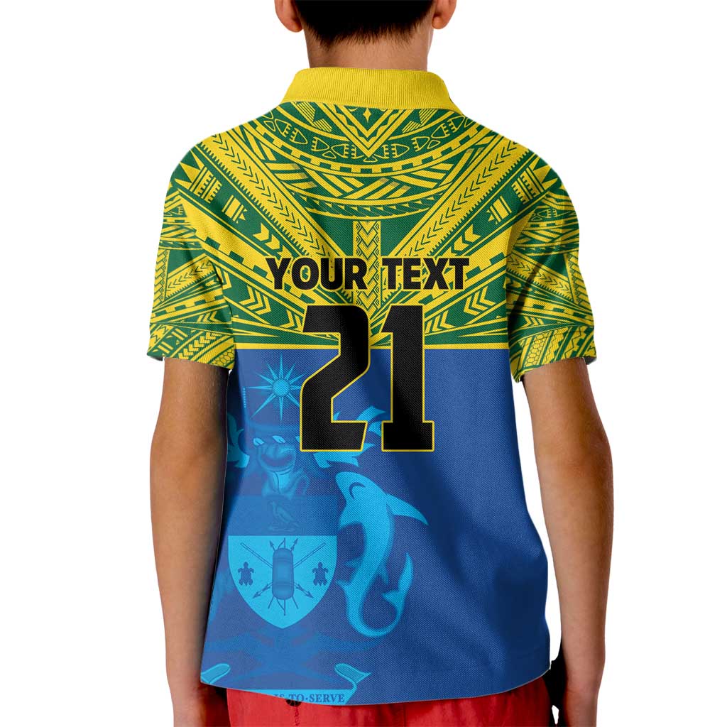 Solomon Islands Rugby Custom Kid Polo Shirt Simple Coat of arm Polynesian Pattern