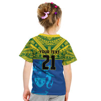 Solomon Islands Rugby Custom Kid T Shirt Simple Coat of arm Polynesian Pattern