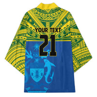 Solomon Islands Rugby Custom Kimono Simple Coat of arm Polynesian Pattern - Polynesian Pride