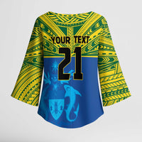 Solomon Islands Rugby Custom Kimono Sleeve Blouse Simple Coat of arm Polynesian Pattern - Polynesian Pride