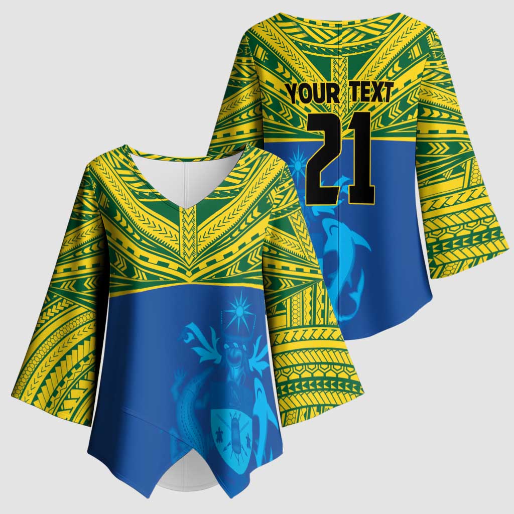 Solomon Islands Rugby Custom Kimono Sleeve Blouse Simple Coat of arm Polynesian Pattern - Polynesian Pride