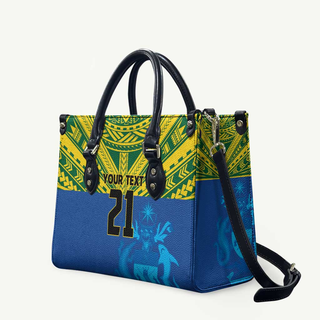 Solomon Islands Rugby Custom Leather Bag Simple Coat of arm Polynesian Pattern - Polynesian Pride