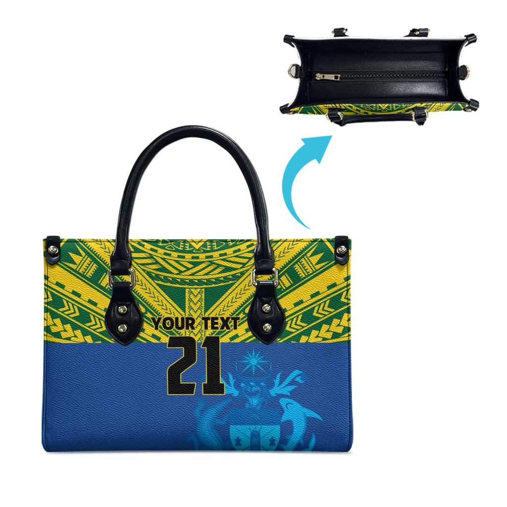 Solomon Islands Rugby Custom Leather Bag Simple Coat of arm Polynesian Pattern - Polynesian Pride