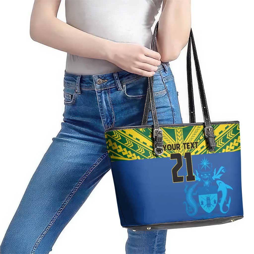 Solomon Islands Rugby Custom Leather Tote Bag Simple Coat of arm Polynesian Pattern