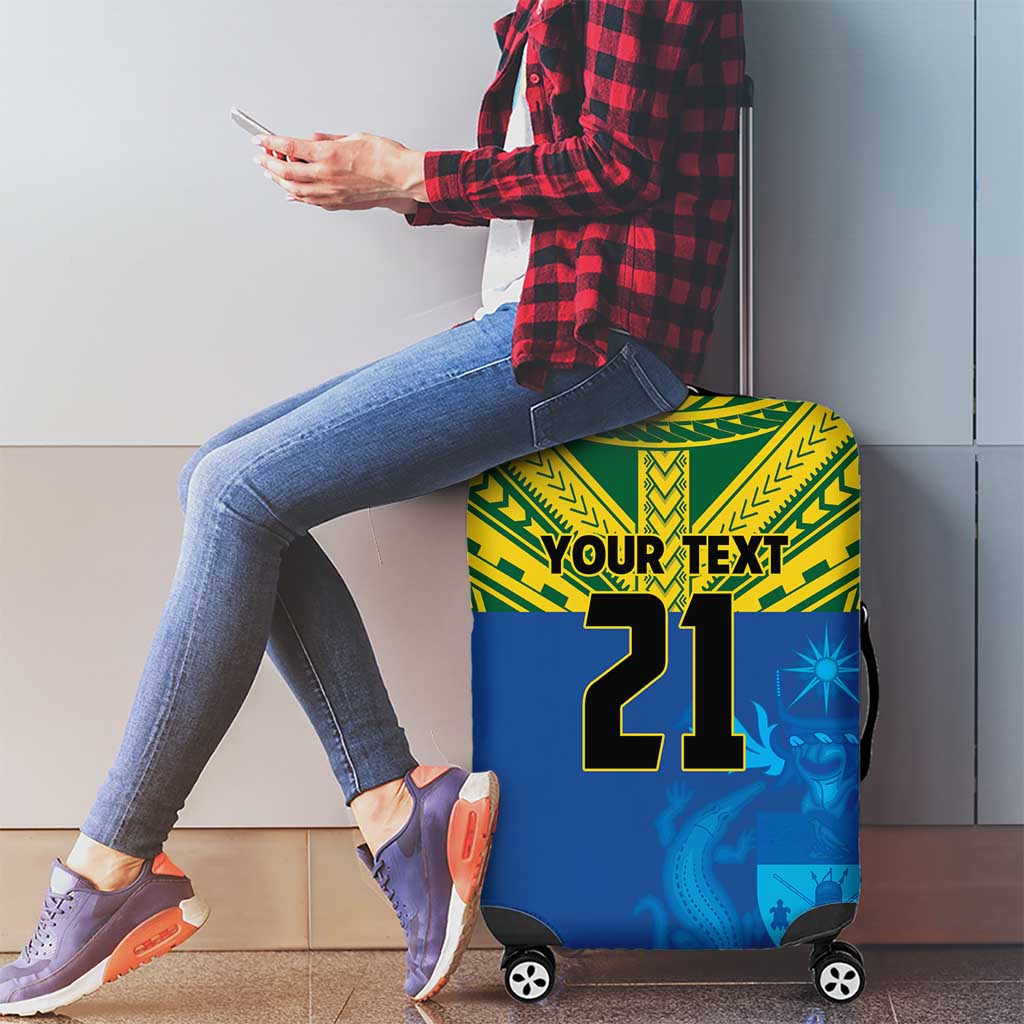 Solomon Islands Rugby Custom Luggage Cover Simple Coat of arm Polynesian Pattern