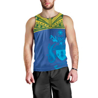 Solomon Islands Rugby Custom Men Tank Top Simple Coat of arm Polynesian Pattern
