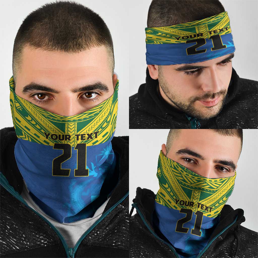 Solomon Islands Rugby Custom Neck Gaiter Simple Coat of arm Polynesian Pattern - Polynesian Pride