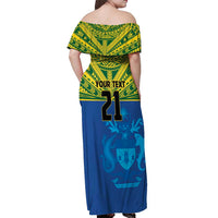 Solomon Islands Rugby Custom Off Shoulder Maxi Dress Simple Coat of arm Polynesian Pattern