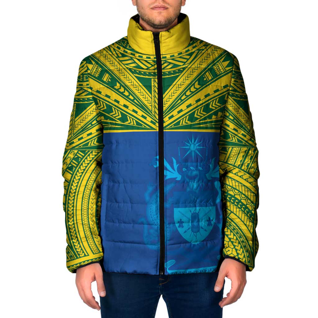 Solomon Islands Rugby Custom Padded Jacket Simple Coat of arm Polynesian Pattern - Polynesian Pride