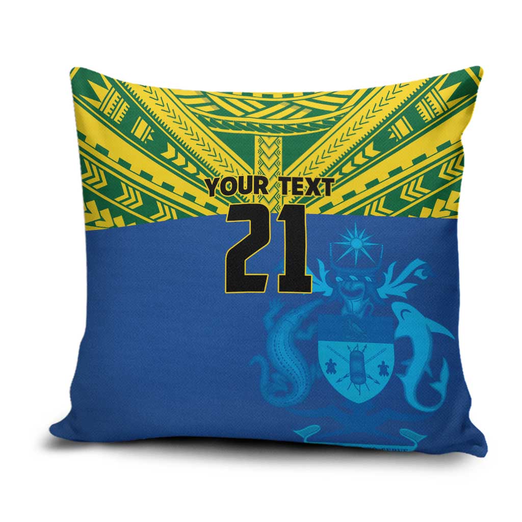 Solomon Islands Rugby Custom Pillow Cover Simple Coat of arm Polynesian Pattern - Polynesian Pride