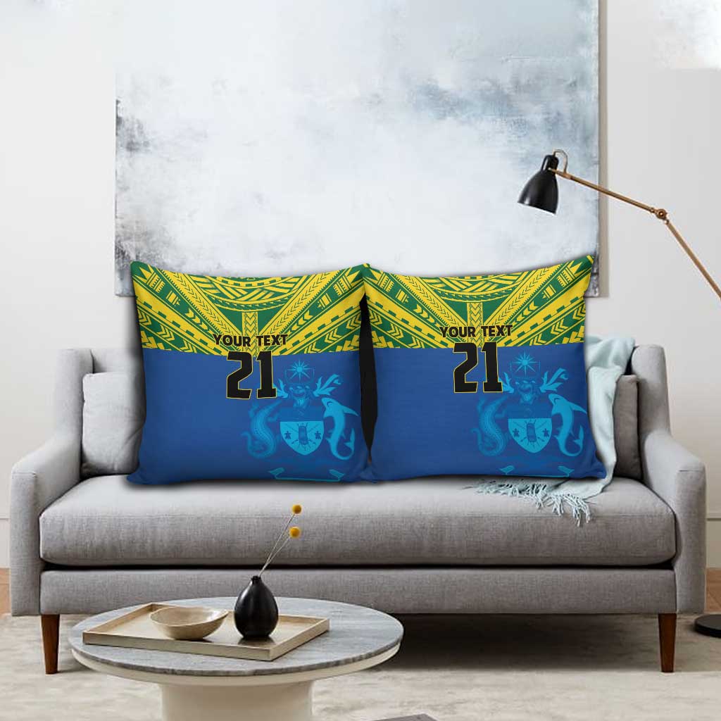 Solomon Islands Rugby Custom Pillow Cover Simple Coat of arm Polynesian Pattern - Polynesian Pride